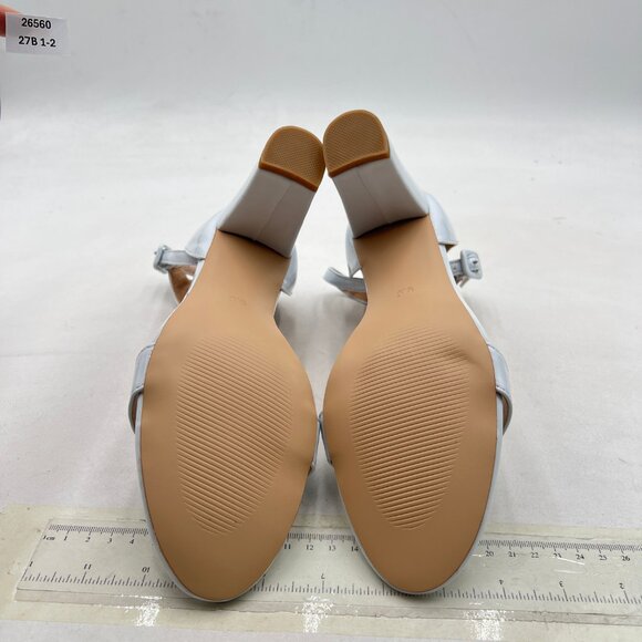 FSJ Light Blue Open Round Toe Block Heel Sandals with Ankle Strap - Picture 7 of 8